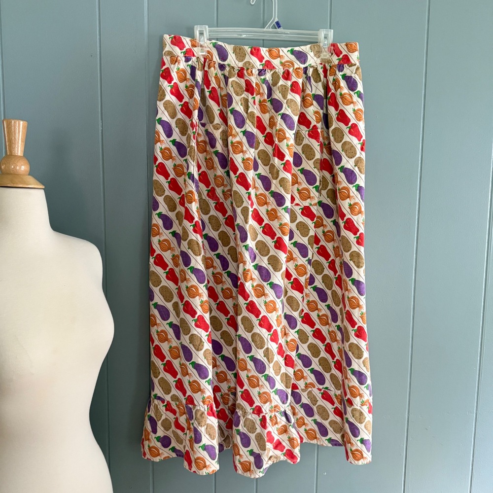 Perla‎ Meyers Martex Vintage 70s Vegetable Print Waist Apron USA Cotton Novelty